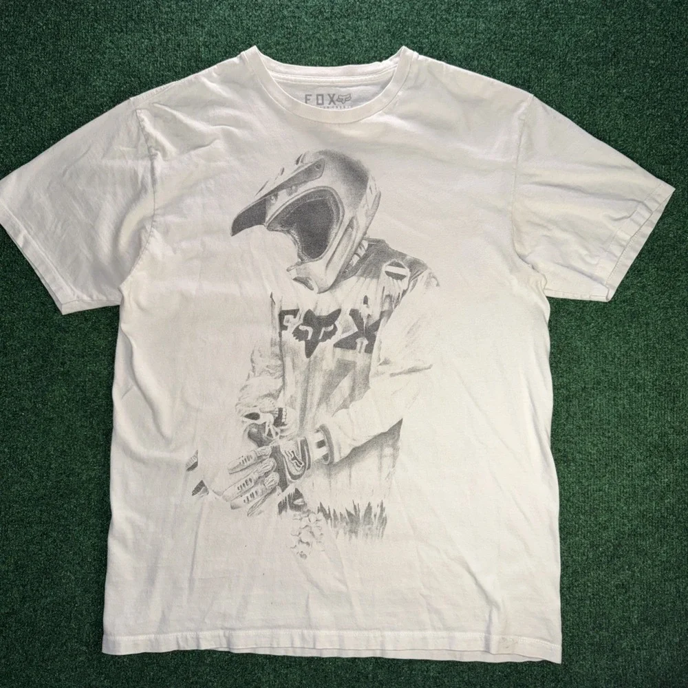 Vintage Fox Racing White Graphic T Shirt Size Large Y2K
